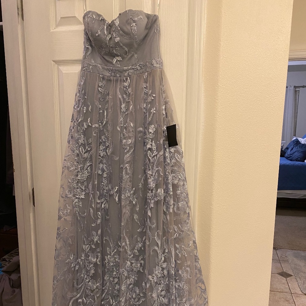 Lulu's Andria Slate Blue Embroidered Strapless XS